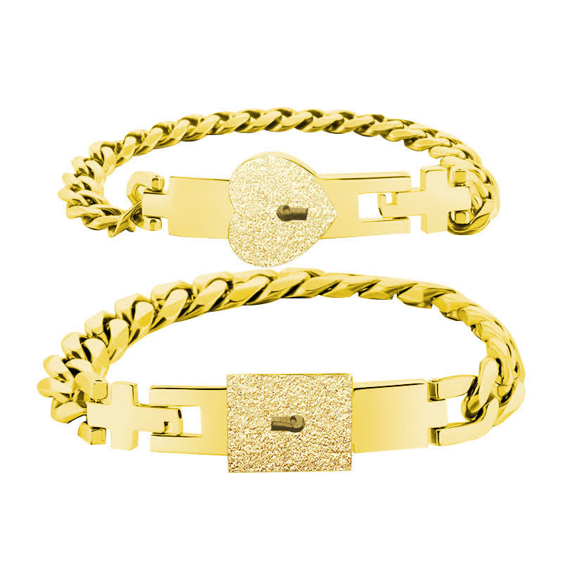Ensemble de 2 bracelets de couple assortis avec cadenas en forme de cœur et clé - Or - image 11