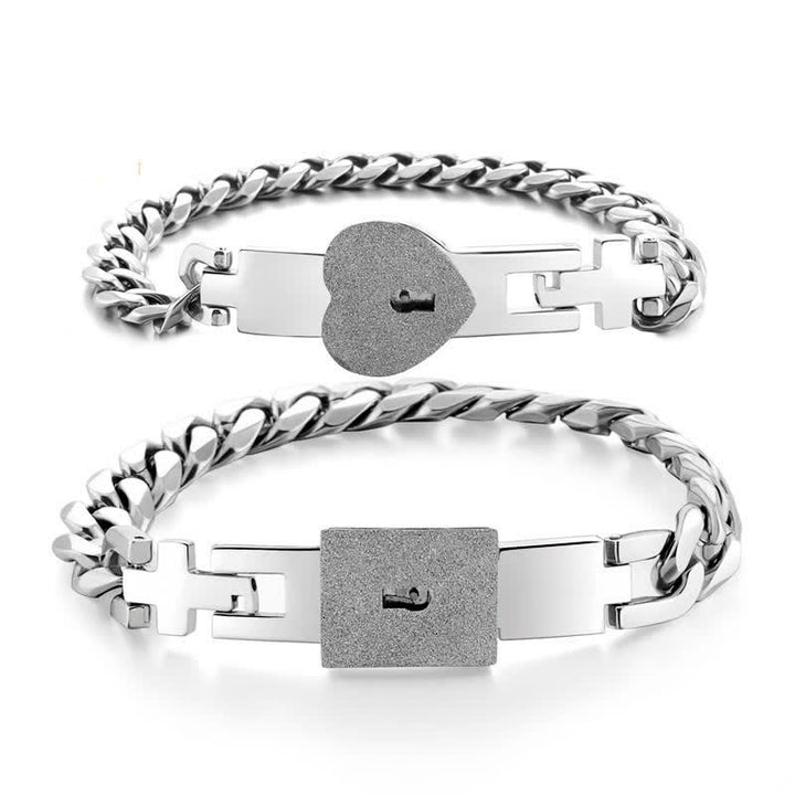 Ensemble de 2 bracelets de couple assortis avec cadenas en forme de cœur et clé - image 2