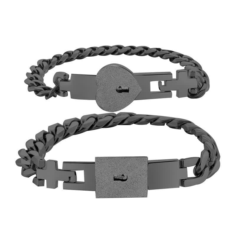Ensemble de 2 bracelets de couple assortis avec cadenas en forme de cœur et clé - Noir - image 12