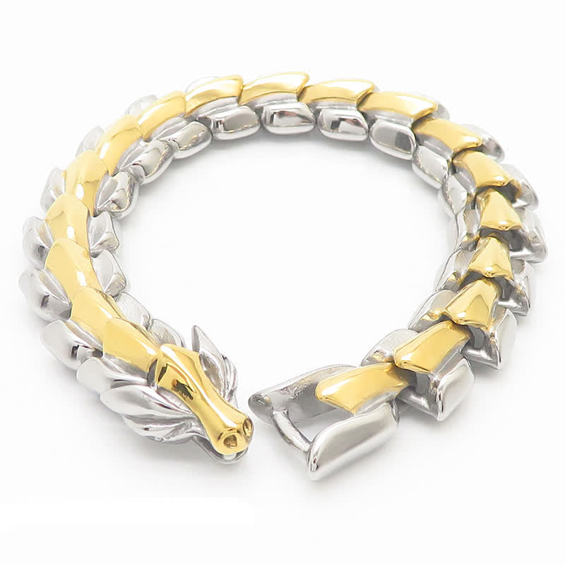 Bracelet cubain épais style punk pour homme, à écailles de dragon - Or et argent - 9,06" / 23 cm - image 2