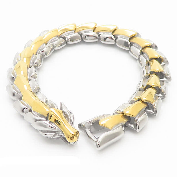 Bracelet cubain épais style punk pour homme, à écailles de dragon - Or et argent - 9,06" / 23 cm - image 2