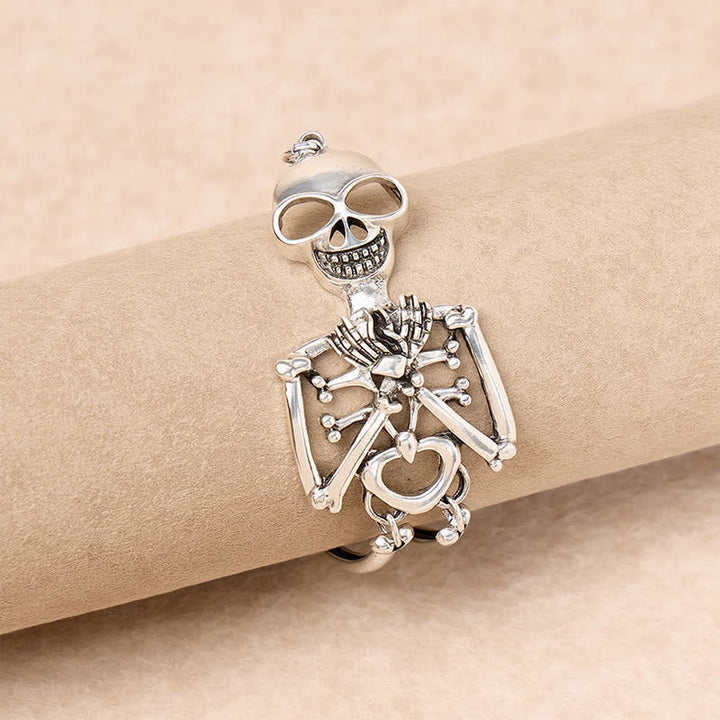 Bracelet gothique d'Halloween avec crâne, yeux en forme de cœur et de squelette mignon - Argent - image 0