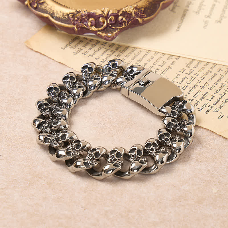 Bracelet cubain à motif tête de mort, style hip-hop, pour homme - Argent - image 0