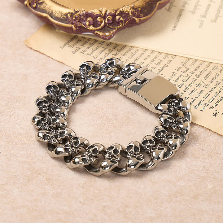 Bracelet cubain à motif tête de mort, style hip-hop, pour homme - Argent - image 0