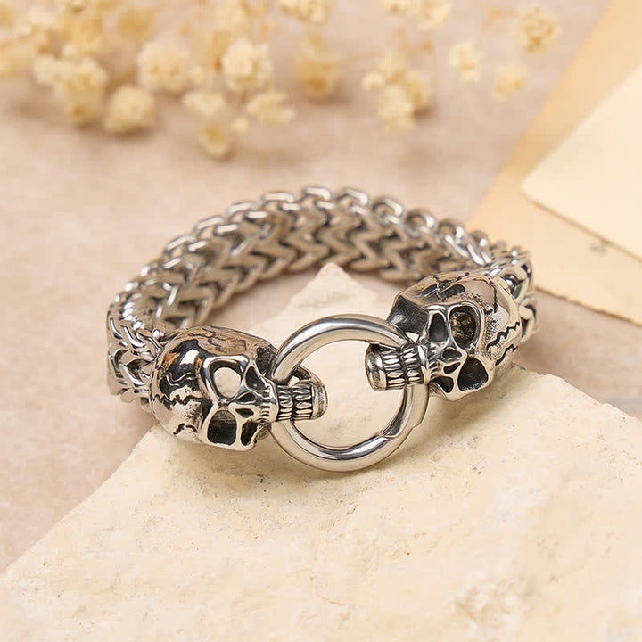 Bracelet pour homme avec fermoir mousqueton à double tête de mort - image 3