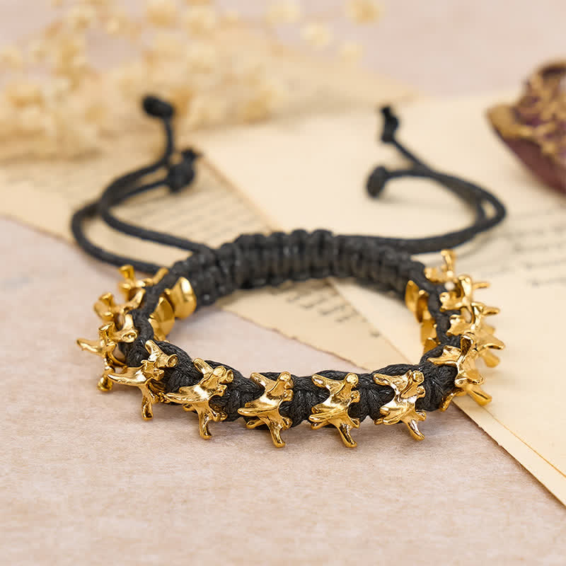 Bracelet à chaîne tressée en forme de vertèbre de dragon - Noir et or - image 0