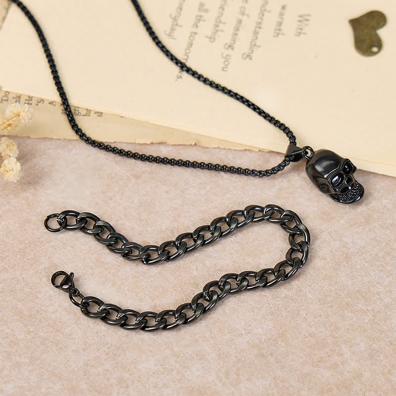 Ensemble collier et bracelet cubain noirs à motif tête de mort (2 pièces) pour homme - image 2