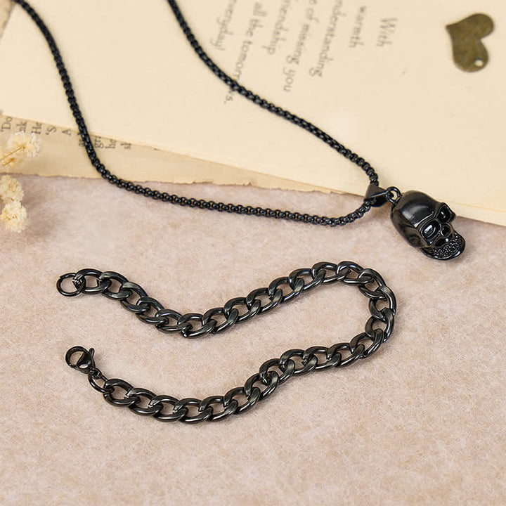 Ensemble collier et bracelet cubain noirs à motif tête de mort (2 pièces) pour homme - image 2