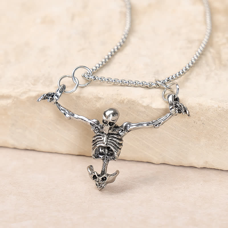 Collier d'Halloween avec pendentif squelette gothique vintage en argent - Argent - image 0