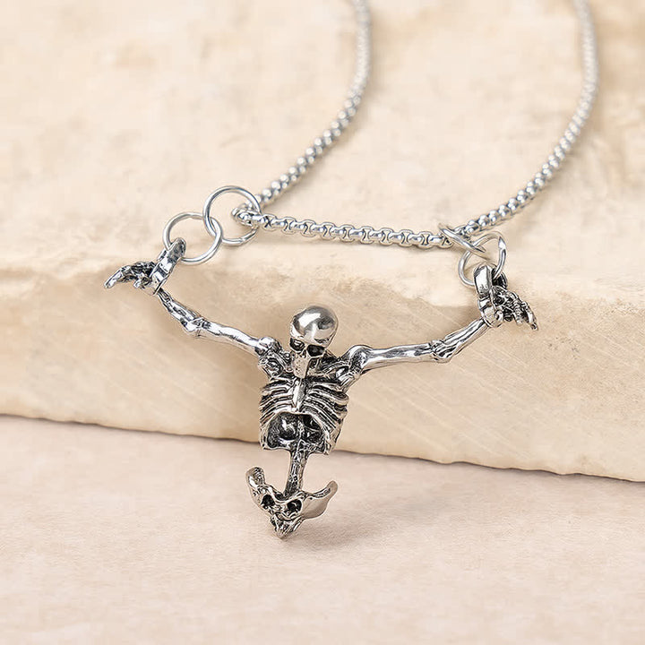Collier d'Halloween avec pendentif squelette gothique vintage en argent - Argent - image 0
