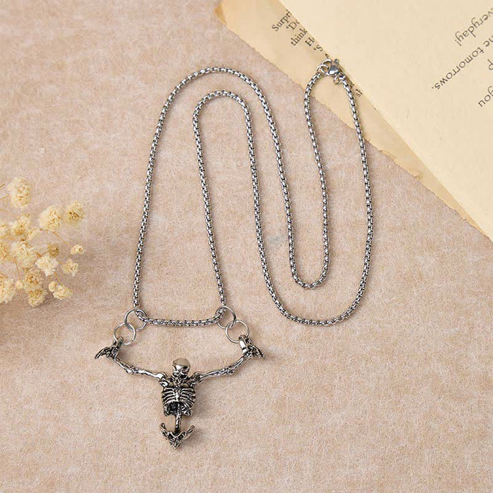 Collier d'Halloween avec pendentif squelette gothique vintage en argent - image 2