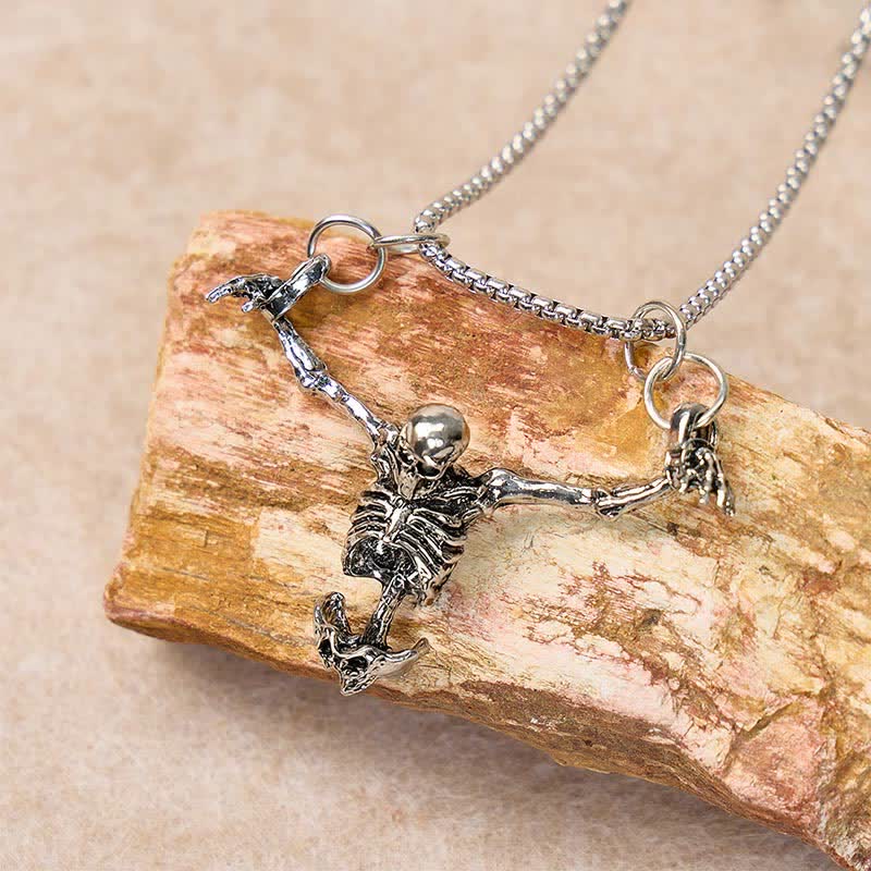 Collier d'Halloween avec pendentif squelette gothique vintage en argent - image 3