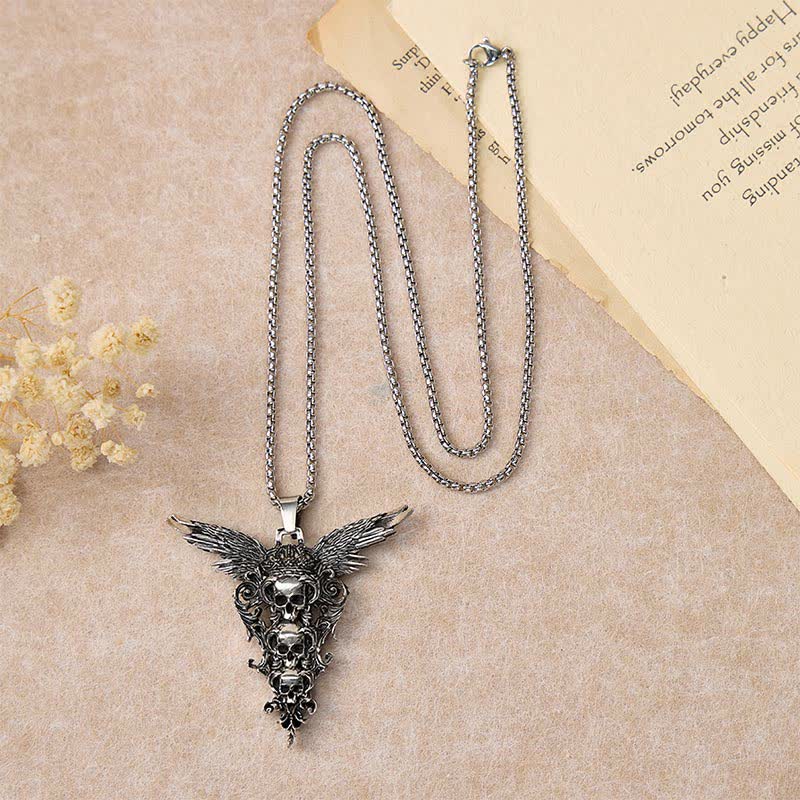 Collier gothique baroque à trois têtes de mort d'ange déchu - image 2