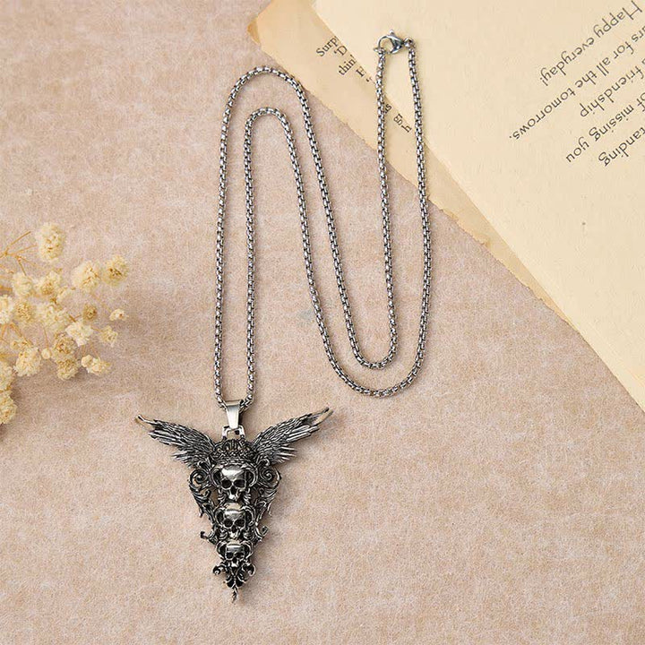 Collier gothique baroque à trois têtes de mort d'ange déchu - image 2