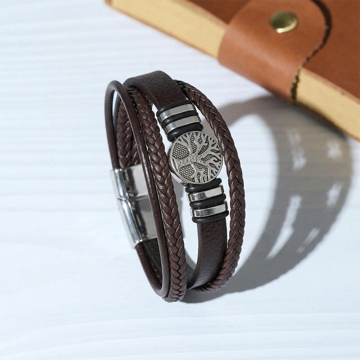 Bracelet magnétique Arbre de Vie en cuir noir tressé style western - Brun - image 3