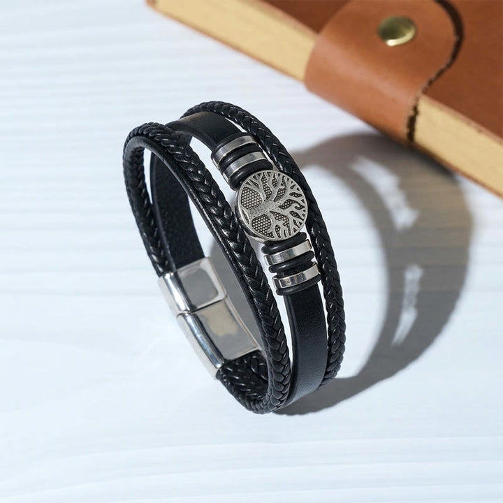Bracelet magnétique Arbre de Vie en cuir noir tressé style western - Noir - image 2
