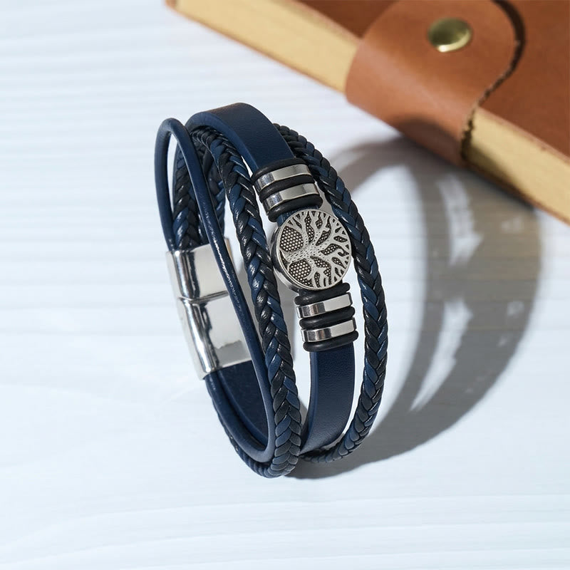 Bracelet magnétique Arbre de Vie en cuir noir tressé style western - Bleu - image 4
