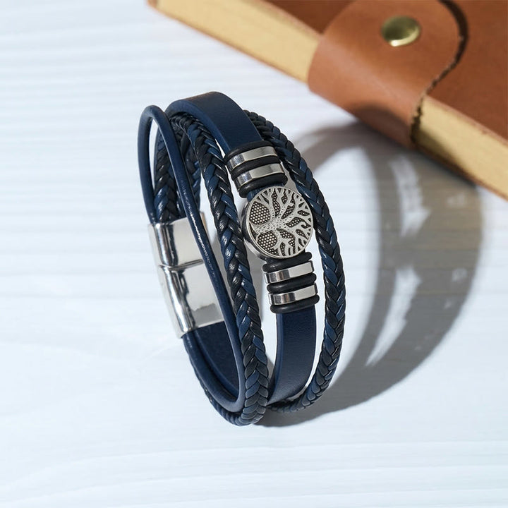 Bracelet magnétique Arbre de Vie en cuir noir tressé style western - Bleu - image 4
