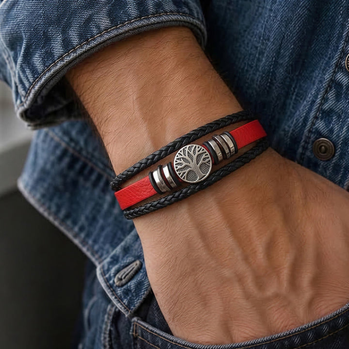 Bracelet magnétique Arbre de Vie en cuir noir tressé style western - image 1
