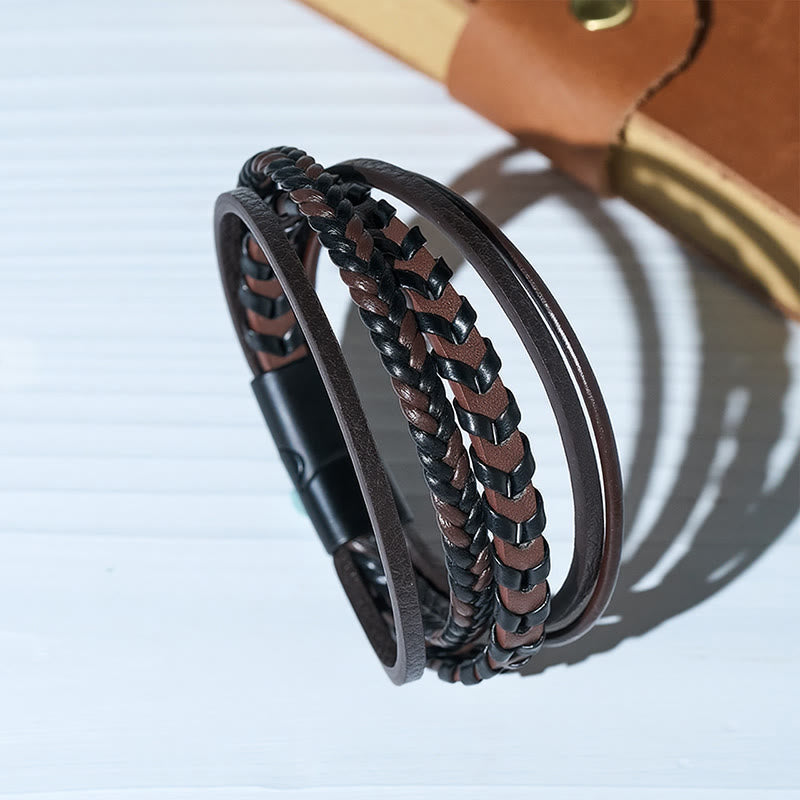 Bracelet multicouche en cuir tressé plat style western pour homme, avec fermoir magnétique. - image 4