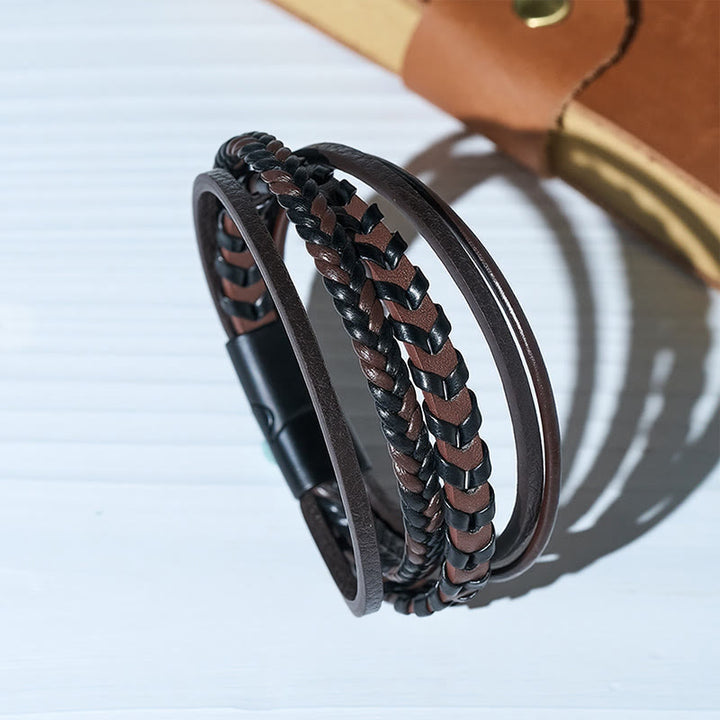Bracelet multicouche en cuir tressé plat style western pour homme, avec fermoir magnétique. - image 4