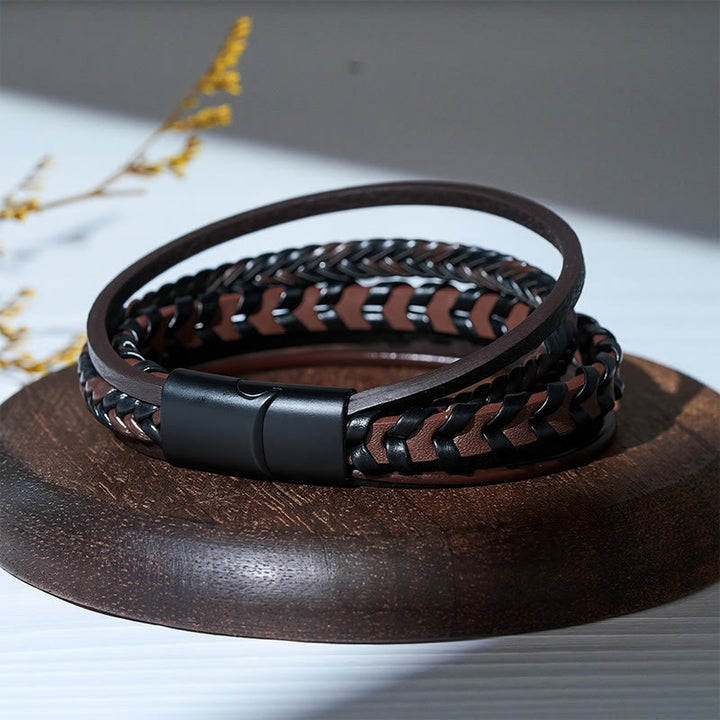 Bracelet multicouche en cuir tressé plat style western pour homme, avec fermoir magnétique. - image 7