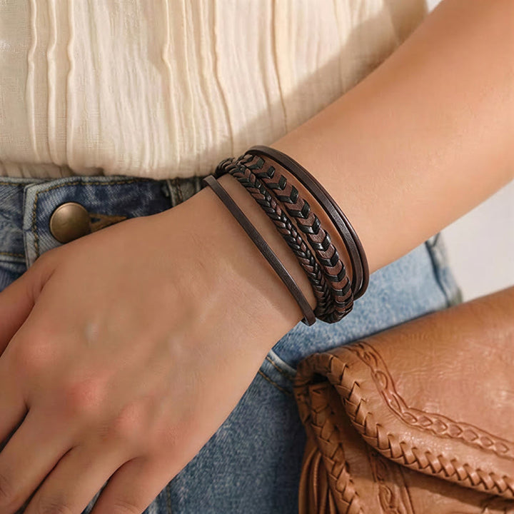 Bracelet multicouche en cuir tressé plat style western pour homme, avec fermoir magnétique. - image 5