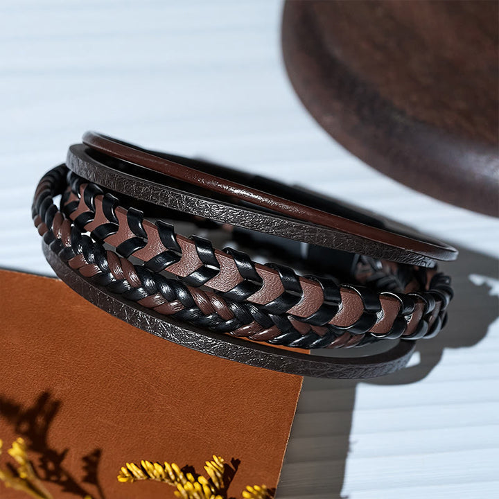 Bracelet multicouche en cuir tressé plat style western pour homme, avec fermoir magnétique. - image 8