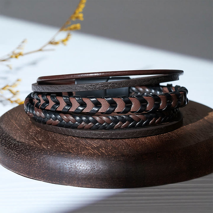 Bracelet multicouche en cuir tressé plat style western pour homme, avec fermoir magnétique. - image 6