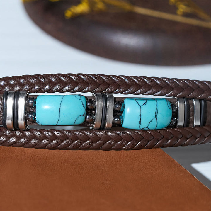 Bracelet homme western en cuir tressé avec pierre turquoise - image 9