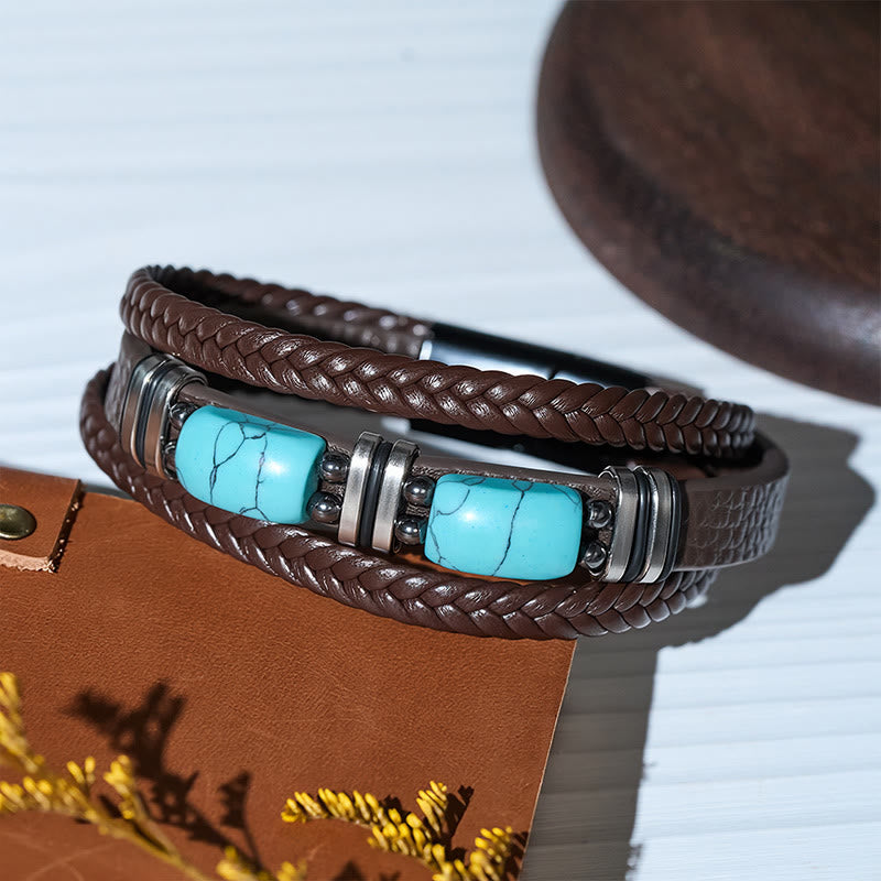 Bracelet homme western en cuir tressé avec pierre turquoise - image 8