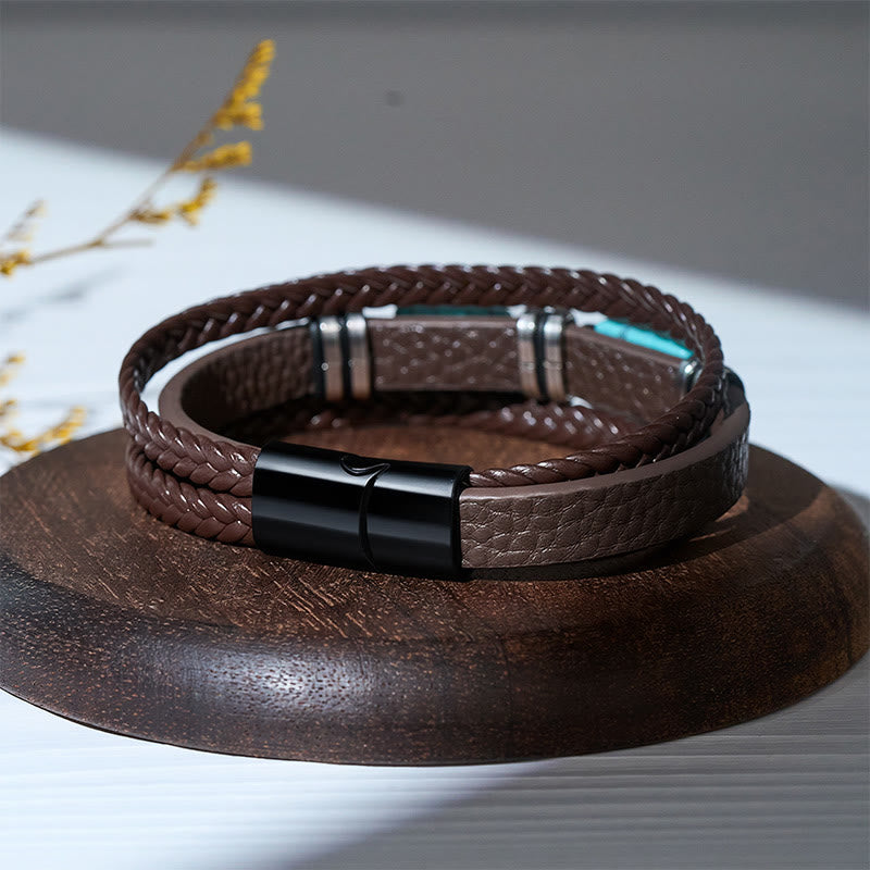 Bracelet homme western en cuir tressé avec pierre turquoise - image 7