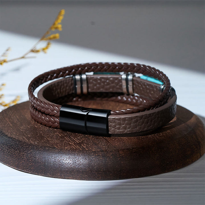 Bracelet homme western en cuir tressé avec pierre turquoise - image 7
