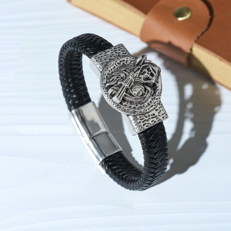 Bracelet vintage western pour homme en cuir tressé, motif aigle déployé - Style n° 1 - 9,06" / 23 cm - image 0