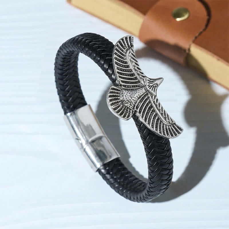 Bracelet vintage western pour homme en cuir tressé, motif aigle déployé - Style n° 3 - 9,06" / 23 cm - image 3