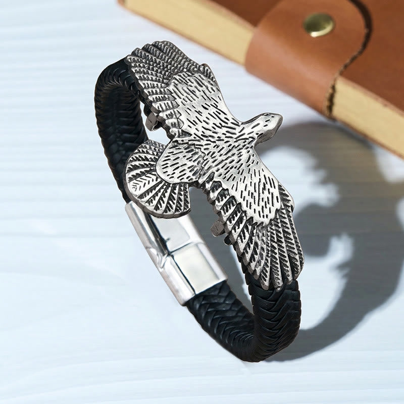 Bracelet vintage western pour homme en cuir tressé, motif aigle déployé - Style n° 2 - 9,06" / 23 cm - image 2