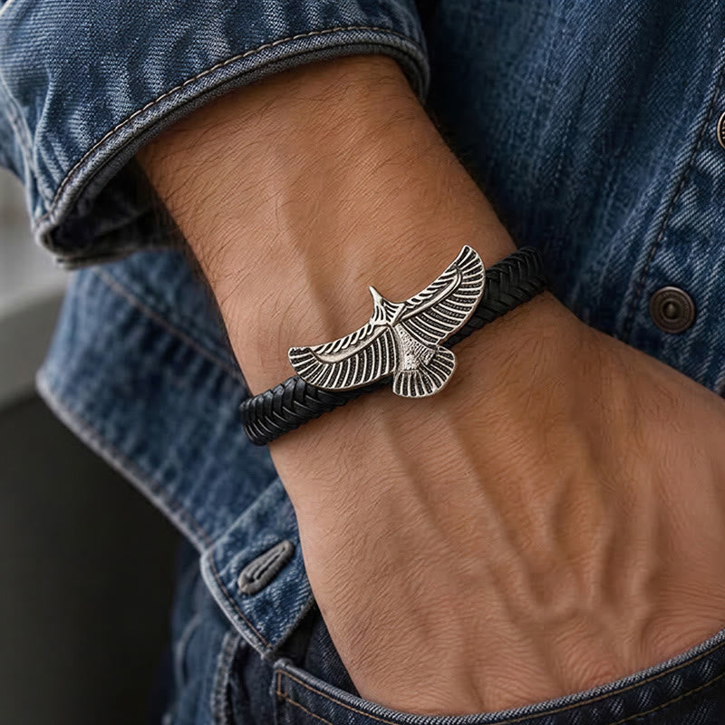 Bracelet vintage western pour homme en cuir tressé, motif aigle déployé - image 1