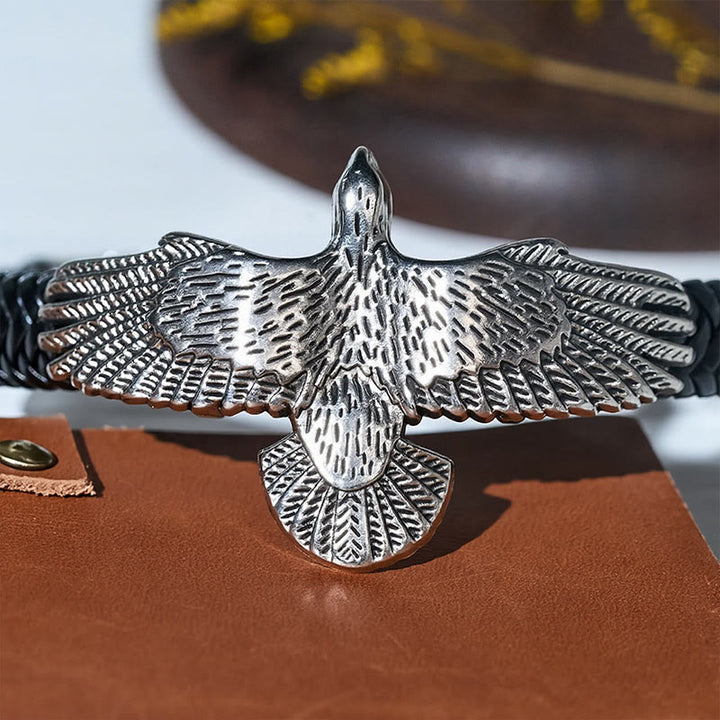 Bracelet vintage western pour homme en cuir tressé, motif aigle déployé - image 10