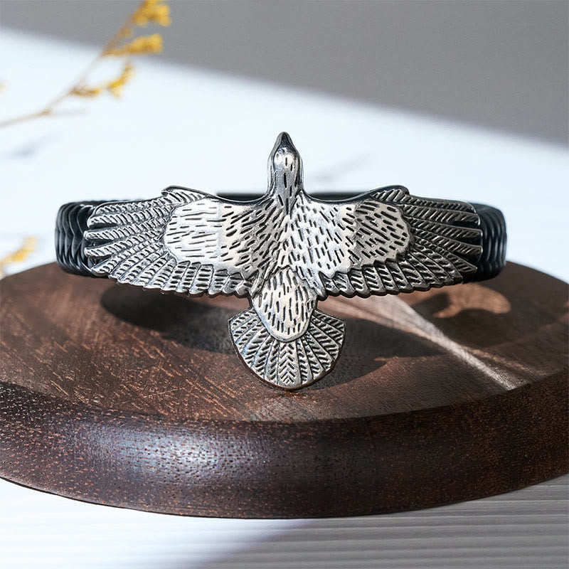 Bracelet vintage western pour homme en cuir tressé, motif aigle déployé - image 7