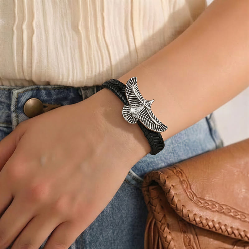 Bracelet vintage western pour homme en cuir tressé, motif aigle déployé - image 6