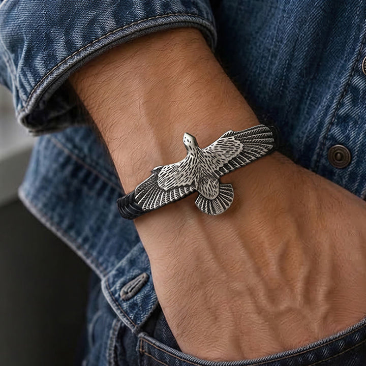 Bracelet vintage western pour homme en cuir tressé, motif aigle déployé - image 4