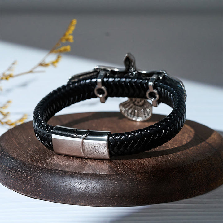 Bracelet vintage western pour homme en cuir tressé, motif aigle déployé - image 8