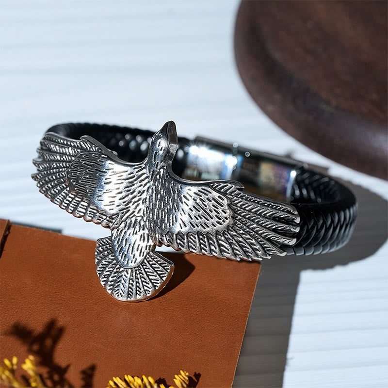 Bracelet vintage western pour homme en cuir tressé, motif aigle déployé - image 9