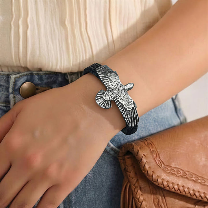 Bracelet vintage western pour homme en cuir tressé, motif aigle déployé - image 5