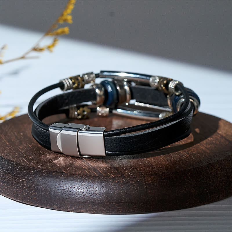Bracelet vintage western pour homme en cuir et pierre bleue avec filigrane - image 4