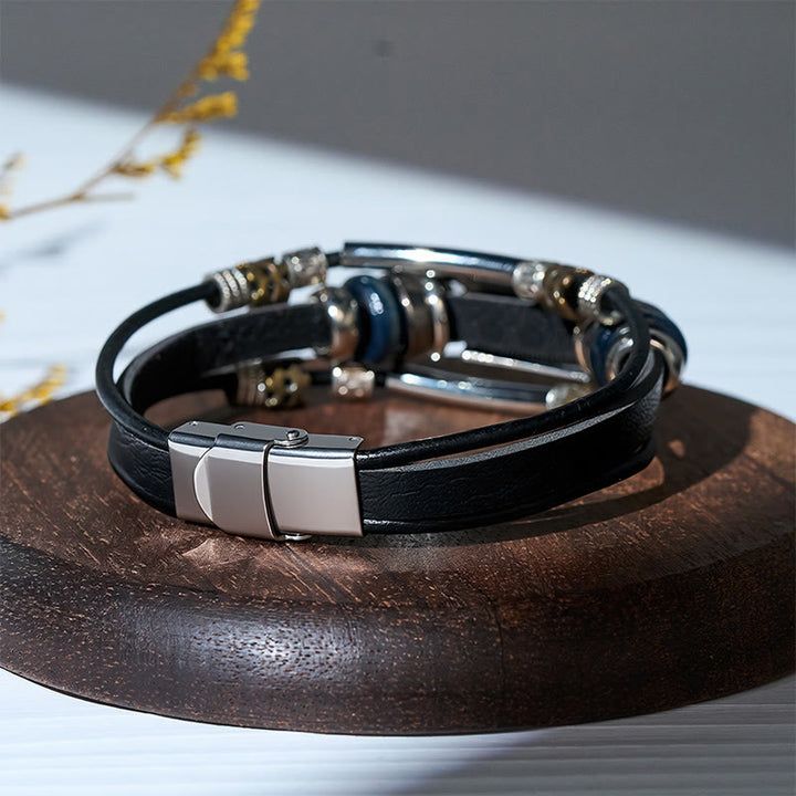 Bracelet vintage western pour homme en cuir et pierre bleue avec filigrane - image 4
