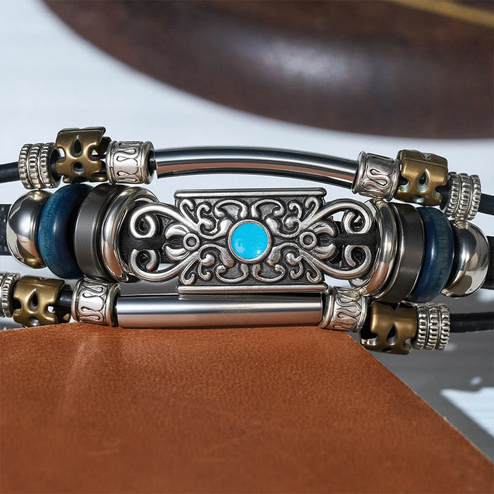 Bracelet vintage western pour homme en cuir et pierre bleue avec filigrane - image 6