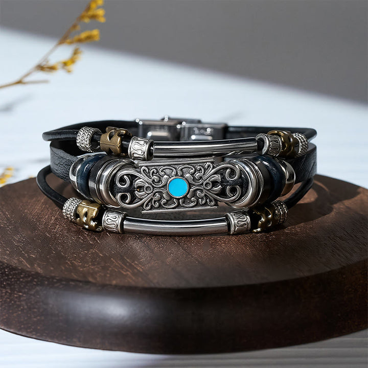 Bracelet vintage western pour homme en cuir et pierre bleue avec filigrane - image 3