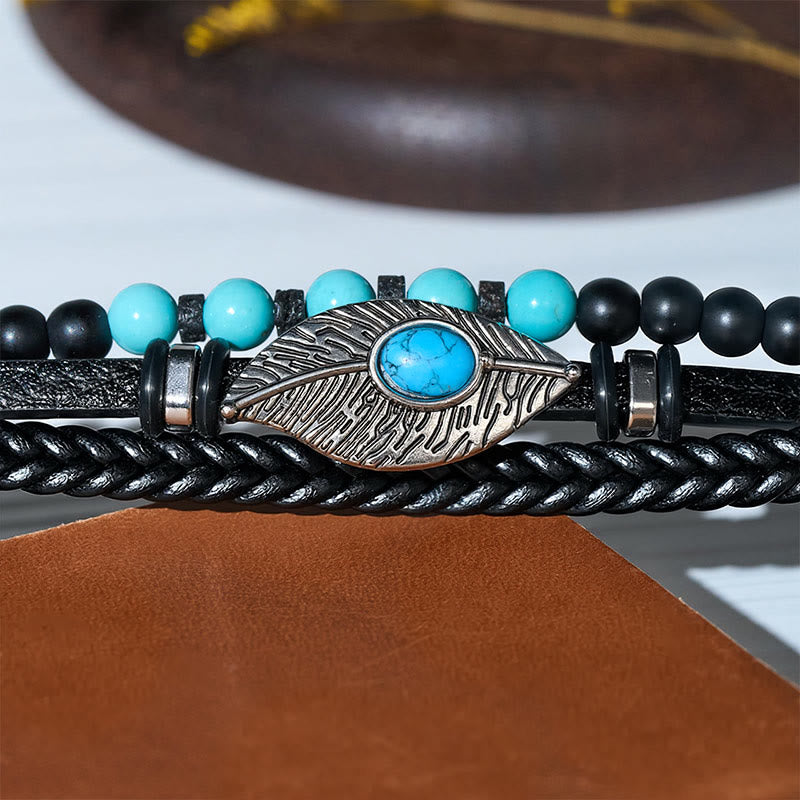 Bracelet magnétique bohème western en cuir avec plume et pierre précieuse pour homme - image 8