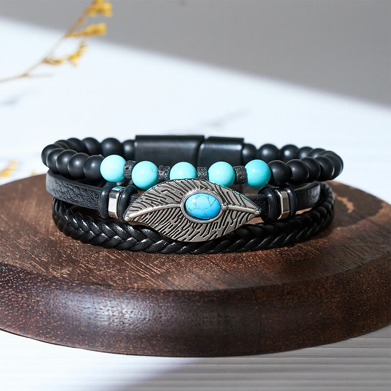 Bracelet magnétique bohème western en cuir avec plume et pierre précieuse pour homme - image 6